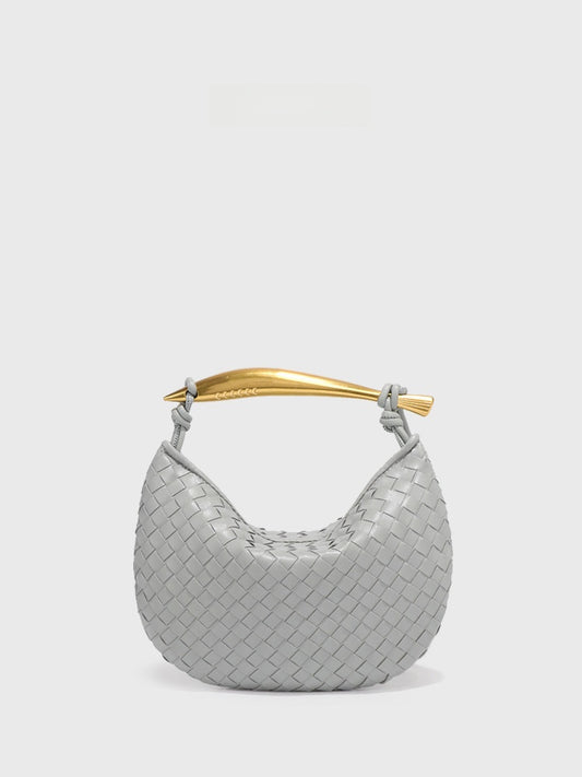 Burgundy Woven Hobo Bag | Gold Handle Intrecciato Shoulder Bag