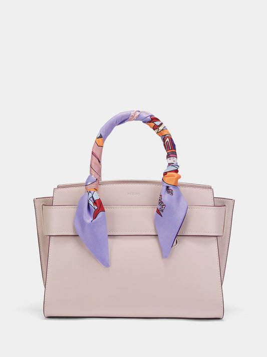 Pedro Burnt Orange Structured Handbag | Scarf Handle Top Handle Bag