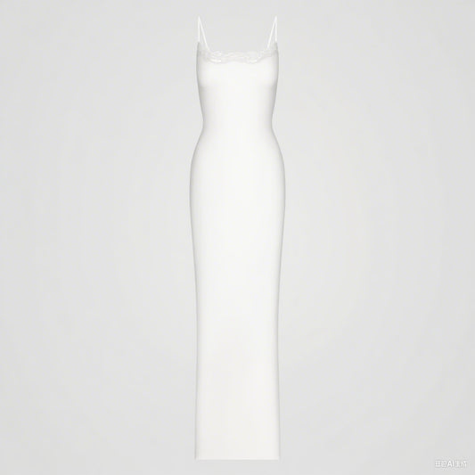 Elisabeth Silk Slip Dress, Color White Shadow Pearl