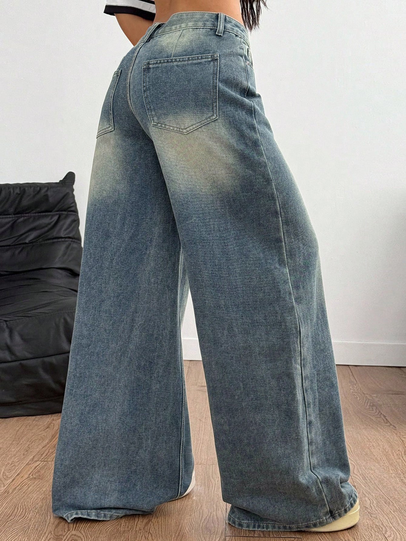 Achlibe Women's Spring Summer Denim Pants Retro Casual Wide Leg Trousers with Multi Pockets Baggy Jeans