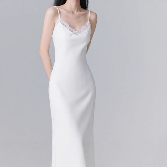 Elisabeth Silk Slip Dress, Color White Shadow Pearl
